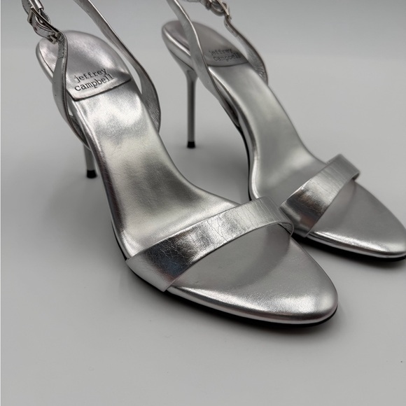 Jeffrey Campbell Go-Getter stiletto sling-back in metallic silver leather Sz 6.5 - Picture 3 of 11
